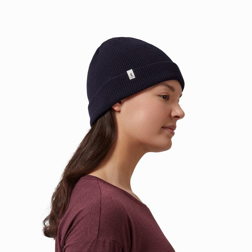 On Merino Beanie Hatt Herre Marineblå | TQVB-35027